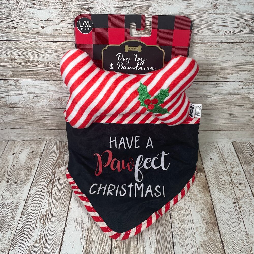 KOHLS Woof Have a Pawfect Christmas Dog Toy & Bandana Gift Set L/XL 15-18" NWT